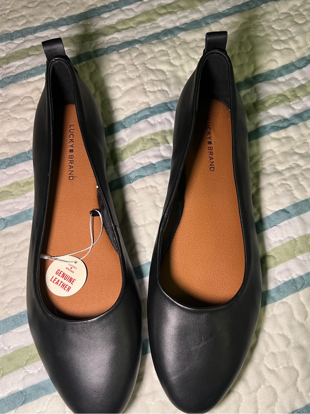 Lucky Brand Black Leather Slip-On Ballet Flats